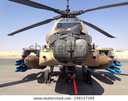 HATZERIM, ISRAEL - OCTOBER  25, 2012: Combat helicopter Apache at the museum of the Air Force IDF
