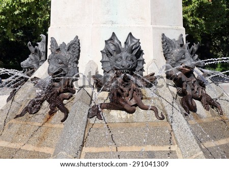 MADRID, SPAIN - OCTOBER 08, 2013: Fragment of the fountain \
