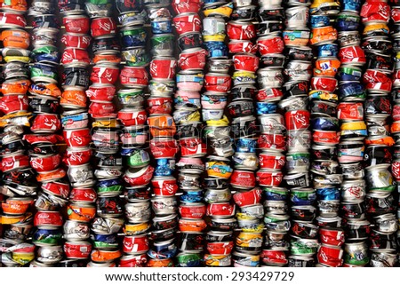TEL AVIV, ISRAEL -  MAY 19, 2014: Installation of crushed cans in the Museum Tower, Tel  Aviv