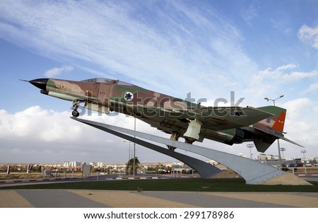 BEER SHEVA, ISRAEL - JANUARY 16, 2012: All-weather multi-role fighter of the Air Force of Israel, F-4 Phantom on a pedestal in Be'er Sheva