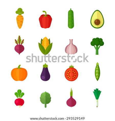 Trendy set of stylish flat vegetable icons for healthy organic menu and vegetarian recipes for phone and internet use