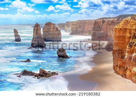 Twelve Apostles and orange cliffs along the Great Ocean Road in Australia