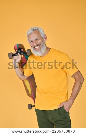 Similar – Image, Stock Photo Smiling man with longboard on street