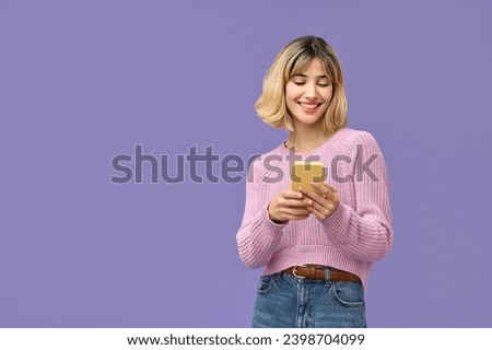 Image, Stock Photo Stylish teenagers using smartphone outdoors