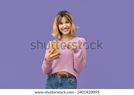 Similar – Image, Stock Photo Stylish woman browsing smartphone against sky