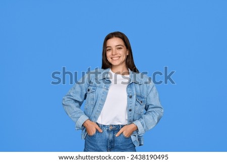 Similar – Image, Stock Photo Portrait of an smiling young hipster woman holding and playing the guitar outside the forest park of the city. Having fun learning a new skill, music play seasonal style. Copy space