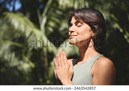 Image, Stock Photo Woman holding hand of crop person inviting to follow to green field