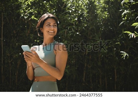 Image, Stock Photo Fitness Model Using Cell Phone