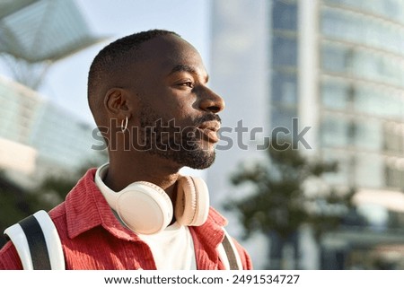 Image, Stock Photo Portrait of a man with a rose petal under his closed eyes to show concept of wellness, mindfulness, Spring season and sensuality