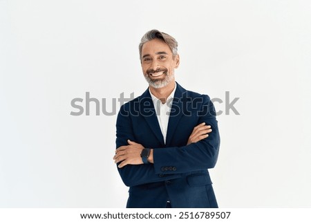 Similar – Image, Stock Photo Portrait of a 45 year old caucasian man looking to the camera, with a moustache, wearing specs and casual clothes, isolated on blue background