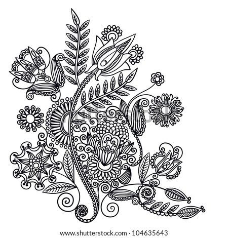 Hand Draw Line Art Ornate Flower Design. Ukrainian Traditional Style ...