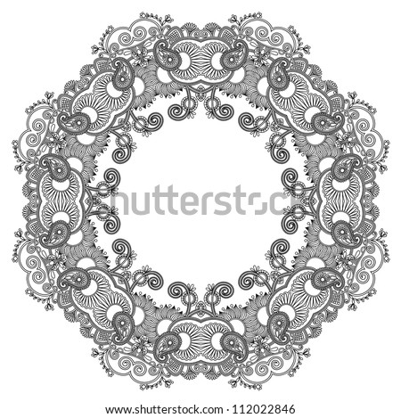 black and white circle ornament, ornamental round lace. Raster version