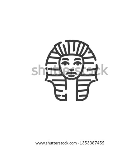 tutankhamun famous egyptian pharaoh flat outline icon of Egypt, concept silhouette in linear design, vector illustration