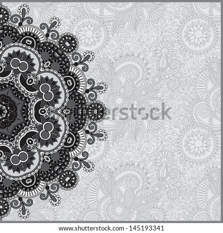 Circle grey lace ornament, round ornamental geometric doily pattern, black and white collection, raster version