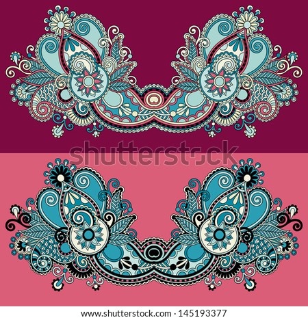 Neckline ornate floral paisley embroidery fashion design, ukrainian ethnic style. Good design for print clothes or shirt., raster version