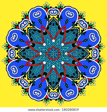 Circle lace ornament, round ornamental geometric doily pattern, raster version