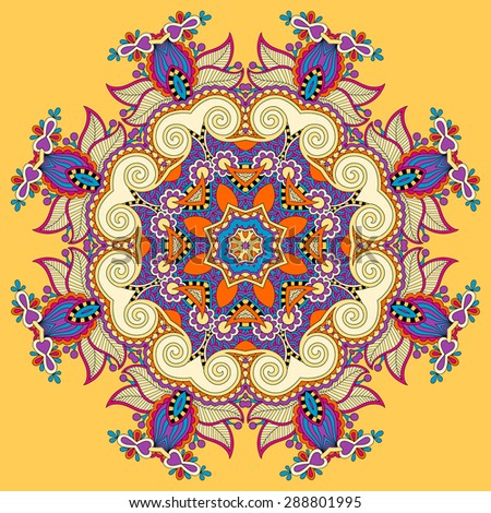 Circle lace ornament, round ornamental geometric doily pattern, raster version illustration