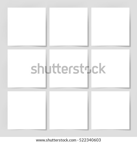 9 pieces blank sheet of white paper with the shadow for your design, vector illustration