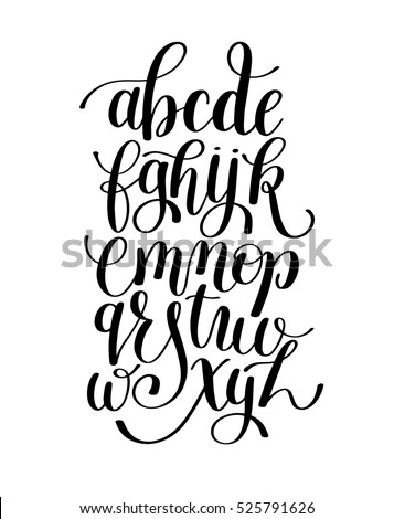 black and white hand lettering alphabet design, handwritten brush script modern calligraphy cursive font vector illustration