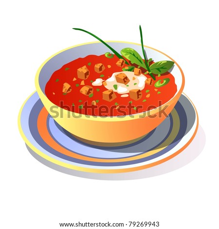 Tomato Soup With Croutons. Stock Vector Illustration 79269943 ...