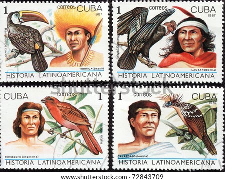 CUBA - CIRCA 1987: Stamps printed in Cuba shows native population of different countries, circa 1987. \