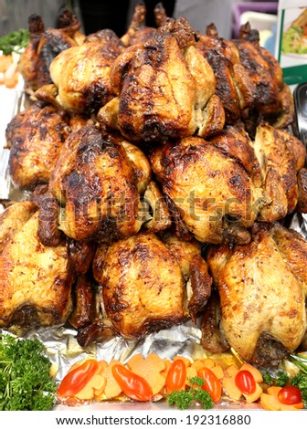 grilled chicken covered with crisp cooked on the stove