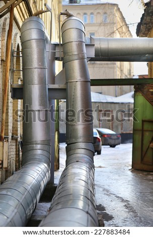 hot water pipe are on the street in central Moscow