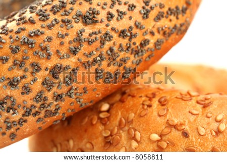 sweet buns with poppy and sesame, isolated