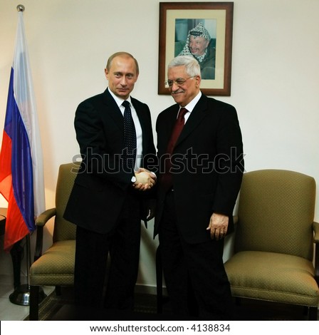 The president of Russia Vladimir Putin and the President of  of the Palestinian National Authority Mahmoud Abbas