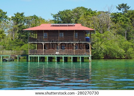 Off grid Caribbean house over water and solar powered, Panama, Central America