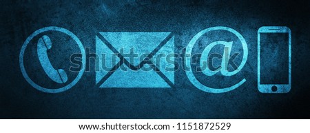 Contact us icon (phone, email, email address and smartphone) isolated on special blue banner background abstract illustration