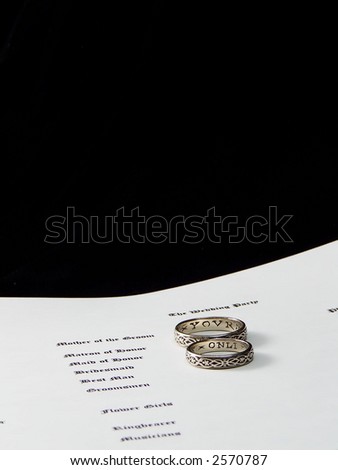 wedding rings on program, listing of wedding party