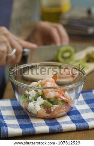 Kiwi,crab meat and shrimp salad