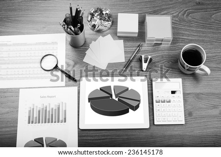 Office table. Desk office financial accounting graphs analysis