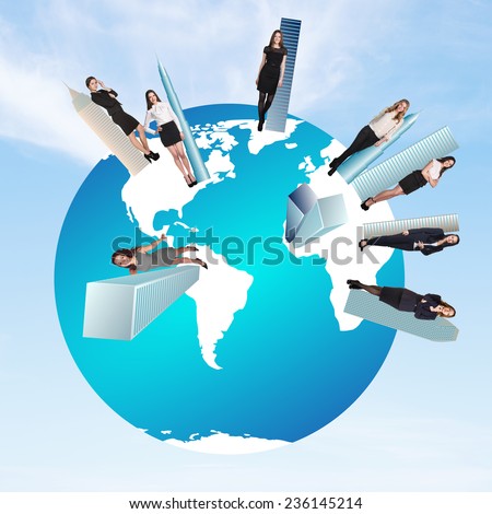 Concept of global business team with businesspeople over the world