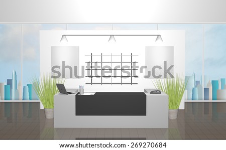 3d illustration of the modern office room. Reception desk