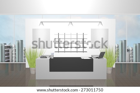3d illustration of the modern office room. Reception desk