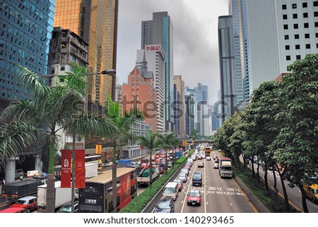 HONGKONG, CHINA-MAY 30:  Gloucester road, traffic and city life in this Asia international business and financial center. This is one of the most populated area in the world. May 30, 2008 Hong Kong