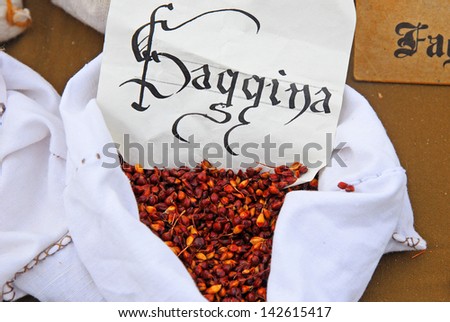 RAVENNA, ITALY Ã¢Â?Â?MAY 5: Sorghum seed used in medieval time at the Wednesday outdoor market medieval exhibition. The place is very popular and attracts thousands of people. May 5, 2013 Ravenna Italy