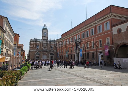 RAVENNA, ITALY Ã¢Â?Â?May 9: tourists and locals in People square. The city defined by UNESCO heritage of humanity has 3 million tourists per year. May 9, 2013 Ravenna Italy