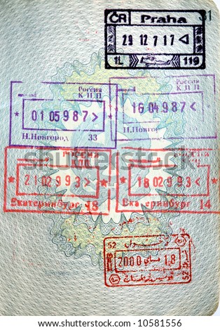 Italian passport. Soviet-Union, Czechoslovakia, Tunisia border stamps