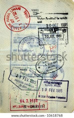 Italian passport. Tahiti,Hong-Kong,Turkey,Finland border stamps