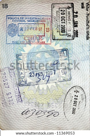Italian passport chile, hong kong, brazil and argentina border stamps