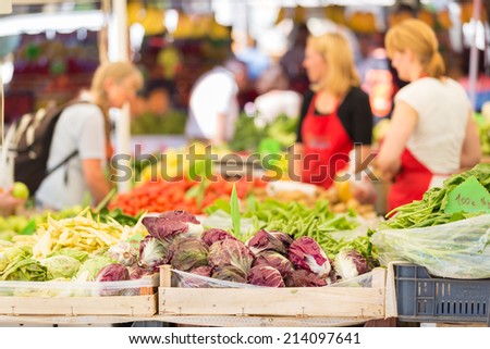 Farmers\' market stall with variety of organic vegetable.