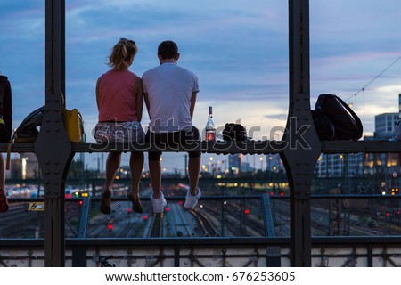 Similar – Image, Stock Photo Munich, urban romance, sunset, film set
