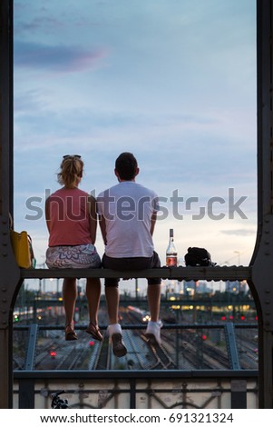 Similar – Image, Stock Photo Munich, urban romance, sunset, film set