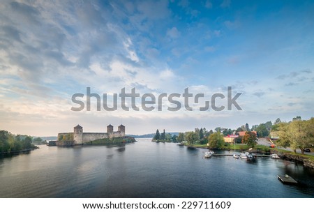 Savonlinna panoramic landscape with lakes, fortress and city. Finland.