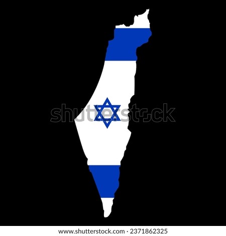 Israel map in the colors of the national flag with David star. Vector illustration blue and white Israeli map isolated on black background