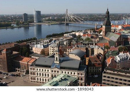 Old City and Daugava river View (Riga, Latvia). View from St. Peter Cathedral