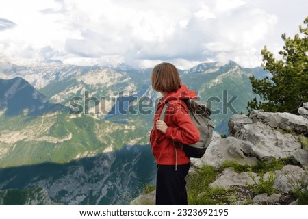 Similar – Image, Stock Photo Unrecognizable hiker observing wild valley from rocky cliff
